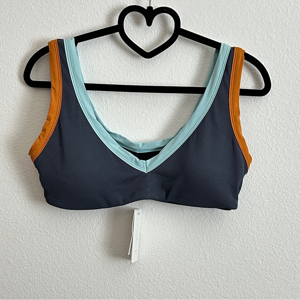 L*Space Blue Orange Color Block Ribbed Lala Bikini Top Size L